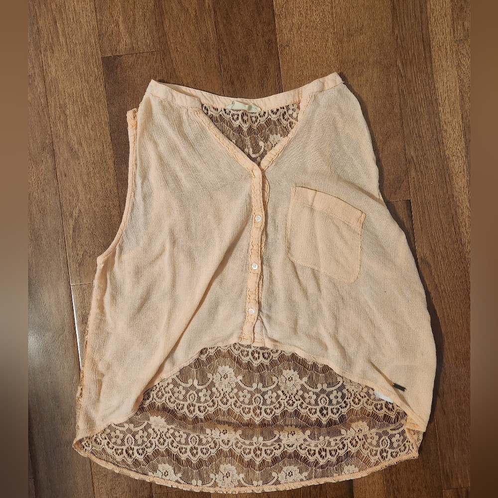 Hollister Peach Coral Button Front Lace Back Sleeveless Top Blouse - Picture 5 of 5